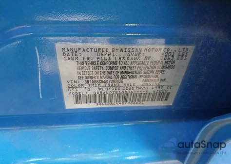 2021 Nissan Sentra Sv Xtronic Cvt from USA, damaged, VIN 3N1AB8CV4MY288026